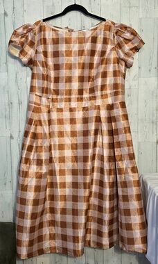 Eshakti Brushed Satin Gingham Puff Sleeve Dress Sz. 4X / 28W